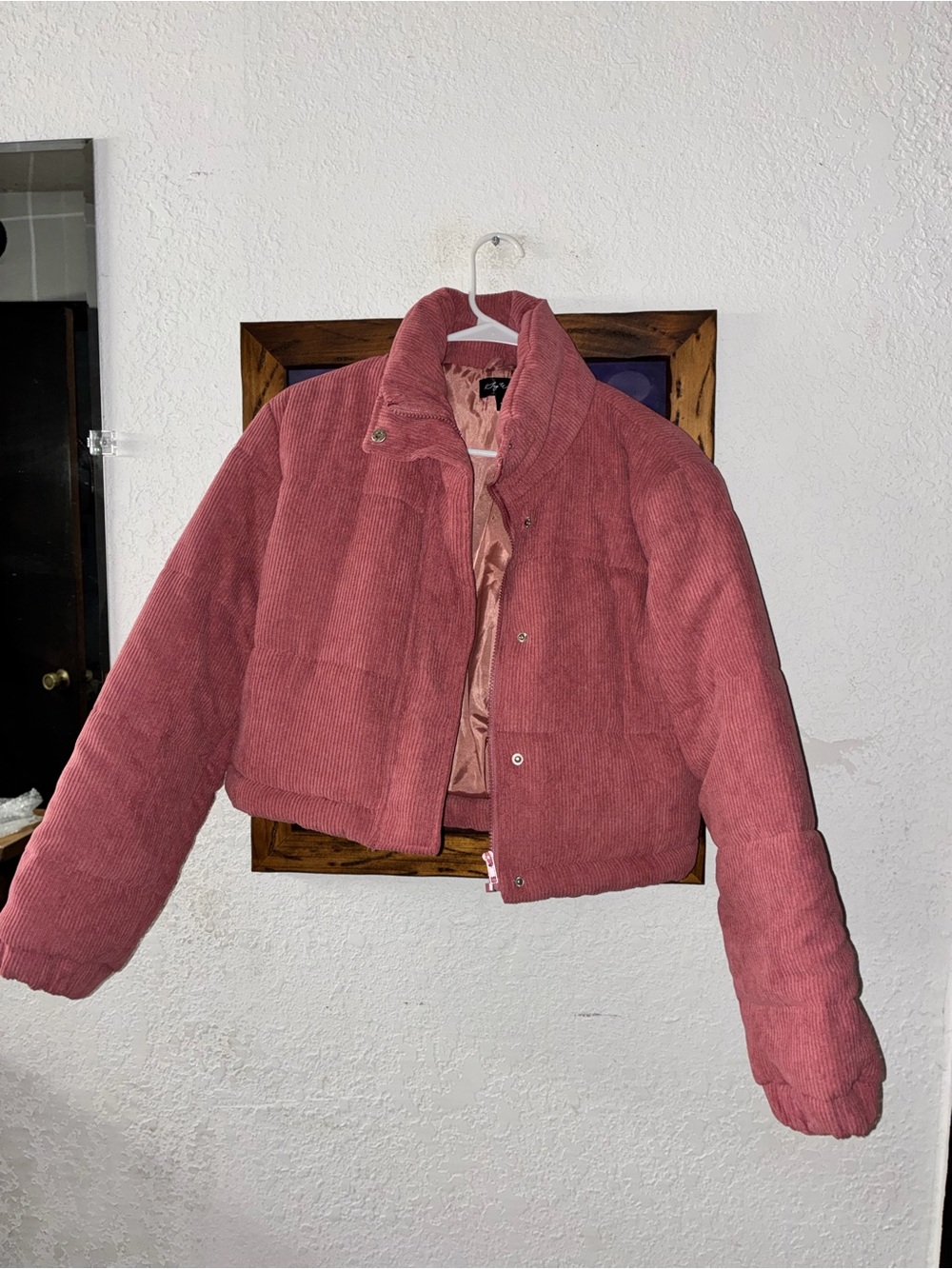 Say What? Rose Corduroy Cropped Puffer Jacket